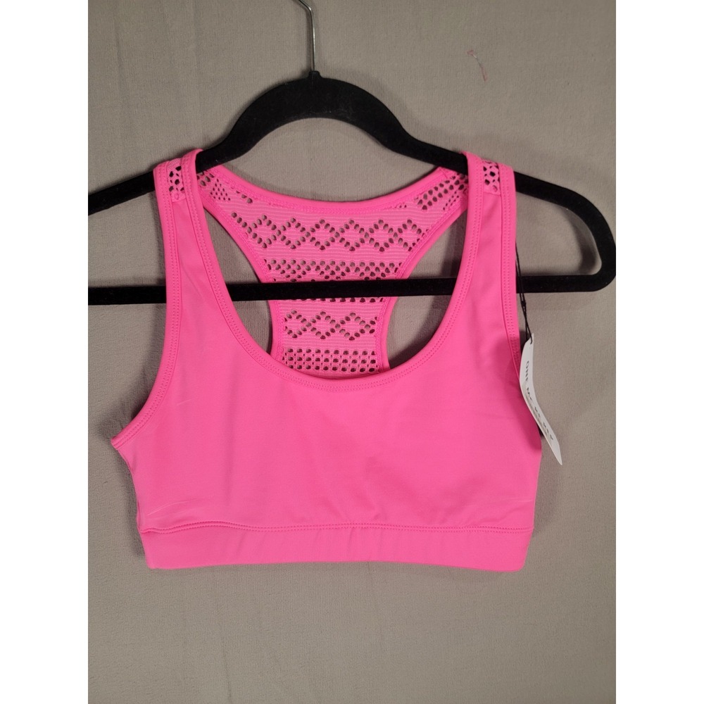 NWT Zyia Active Sports Bra Womens M Hot Pink Bomber Bra Crochet Lace Racerback